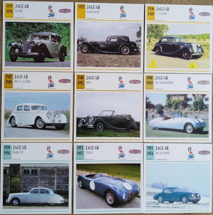 22 verzamelkaarten: automerk Jaguar, Collections, Marques automobiles, Motos & Formules 1, Comme neuf, Voitures, Enlèvement ou Envoi