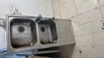 Inox dubbele spoelbak + afdruipvlak & kraan met sproeier, Ophalen, Gebruikt, Wit