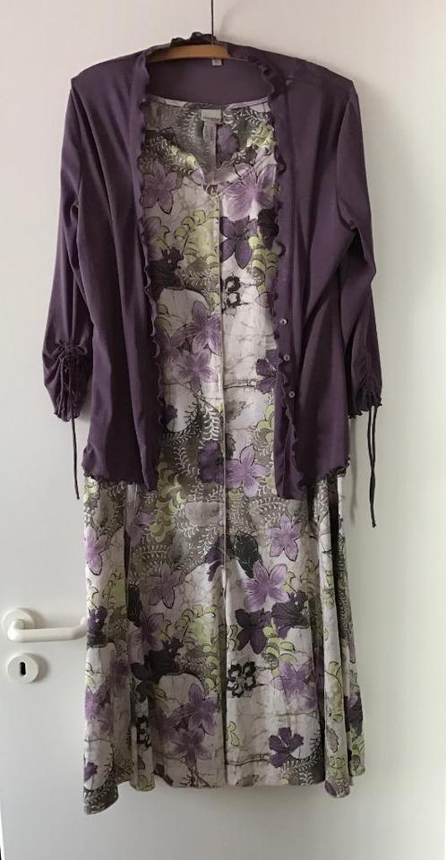 Leuk mouwloos zomerjurkje met vestje van MAYERLINE (mt 46), Kleding | Dames, Grote Maten, Zo goed als nieuw, Jurk, Paars, Ophalen of Verzenden