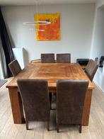 Eettafel en stoelen, 100 à 150 cm, Teck, Cinq personnes ou plus, Carré