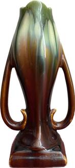 ART DECO - Vase « Drip Glaze » Vert/Marron, Antiquités & Art, Enlèvement ou Envoi
