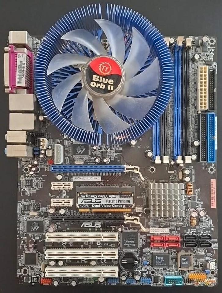 ASUS A8N-SLI moederbord met CPU & Thermaltake Blue Orb II, Computers en Software, Moederborden, Gebruikt, Overige typen, DDR, Ophalen of Verzenden