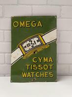 Omega Cyma Tissot Watches Enamel Sign, Verzamelen, Reclamebord, Gebruikt, Ophalen