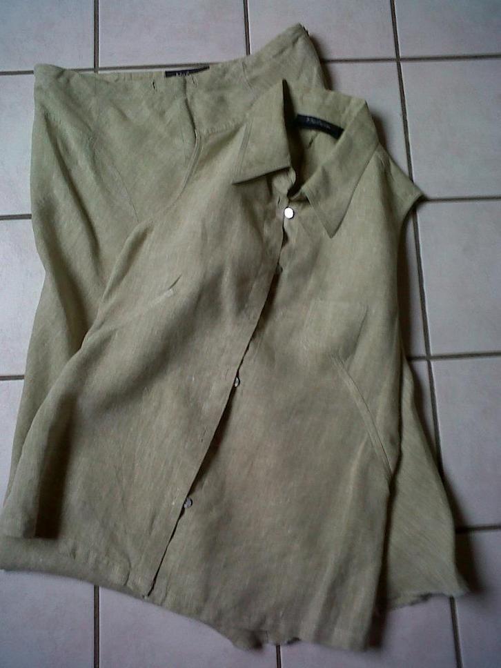 Ensemble (bloes - rok) Malvin mt 38 - linnen., Kleding | Dames, Jurken, Gedragen, Maat 38/40 (M), Groen, Onder de knie, Ophalen of Verzenden