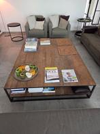 grote salontafel staal en teak, Ophalen, 100 tot 150 cm, Teakhout, Zo goed als nieuw