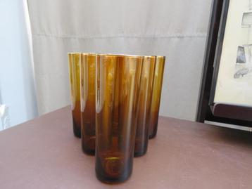 Vintage set 6 Amberkleurige longdrinkglazen vergulde rand