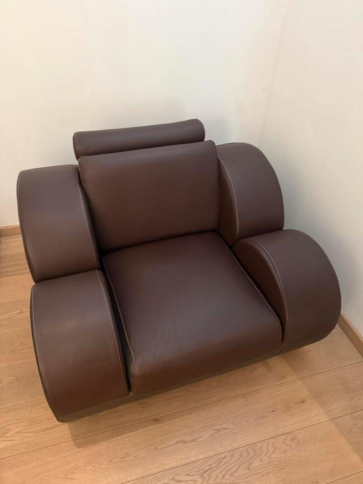 Italiaans design lounge zetel leder, Huis en Inrichting, Zetels | Zetels en Chaises Longues, Zo goed als nieuw, Leer, Ophalen