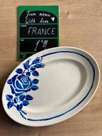 plat ovale vintage Nicole de Badonviller décor rose bleue, Enlèvement ou Envoi, Céramique, Utilisé, Autres types