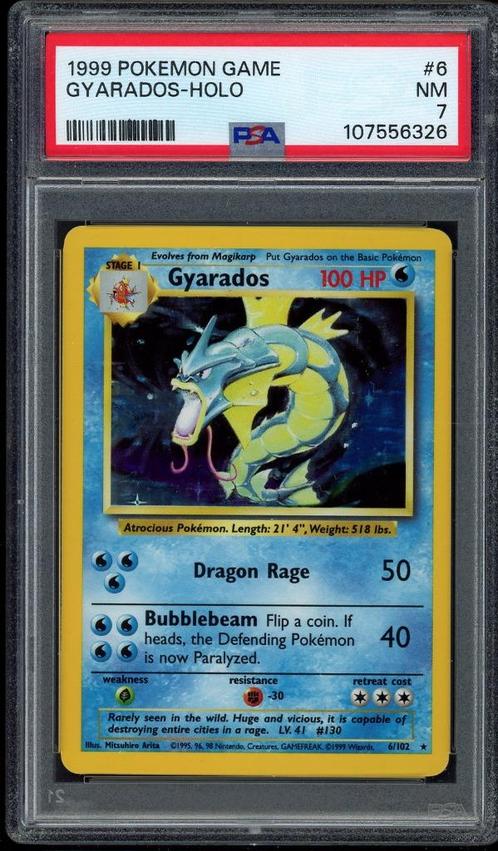 Gyarados Holo PSA 7 - 6/102 - Base Set 1999, Hobby en Vrije tijd, Verzamelkaartspellen | Pokémon, Zo goed als nieuw, Losse kaart