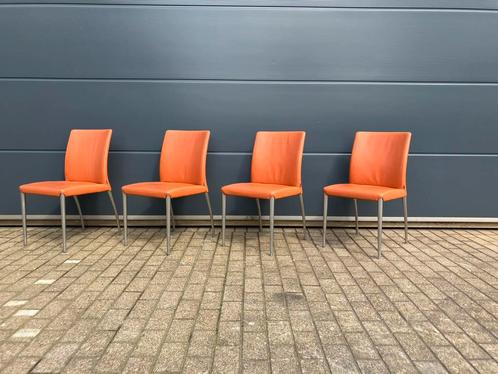 4x Jori Mikono eetkamerstoelen, oranje leder Topstaat!! Zgan, Huis en Inrichting, Stoelen, Ophalen of Verzenden