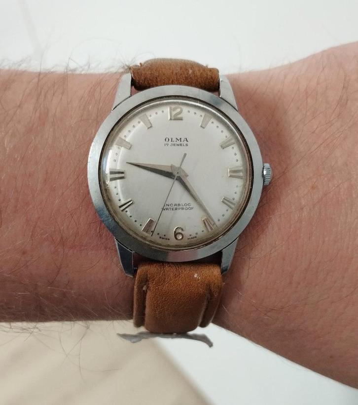 35mm Olma dresswatch staal AS 1430 van september 1955, Bijoux, Sacs & Beauté, Montres | Hommes, Omega, Acier, Acier, Enlèvement ou Envoi