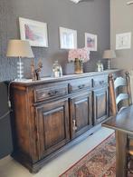 Salle à manger chêne massif,table,6chaises,buffet,vitrine, Ophalen, Zo goed als nieuw, Eikenhout