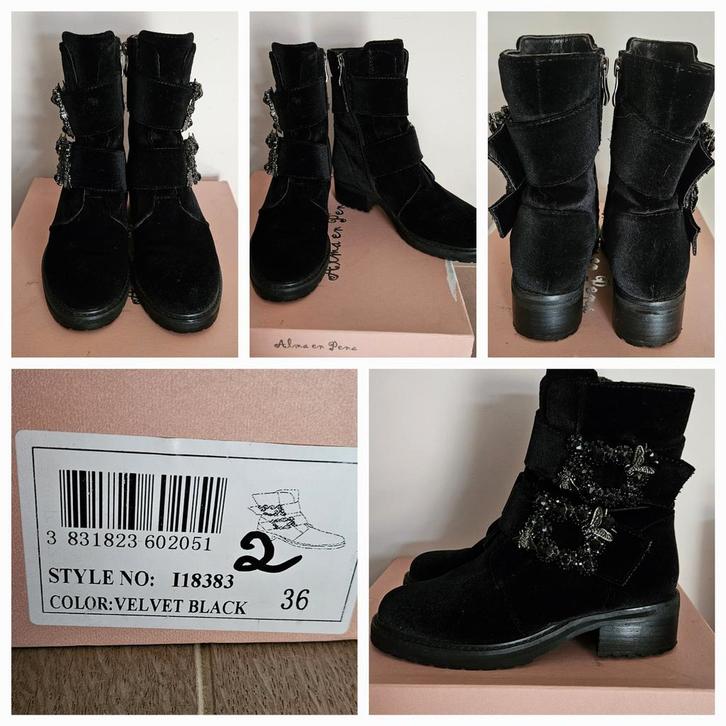Zwarte stoere enkellaarsjes Alma en Pena, Kleding | Dames, Schoenen, Zo goed als nieuw, Lage of Enkellaarzen, Zwart, Ophalen of Verzenden