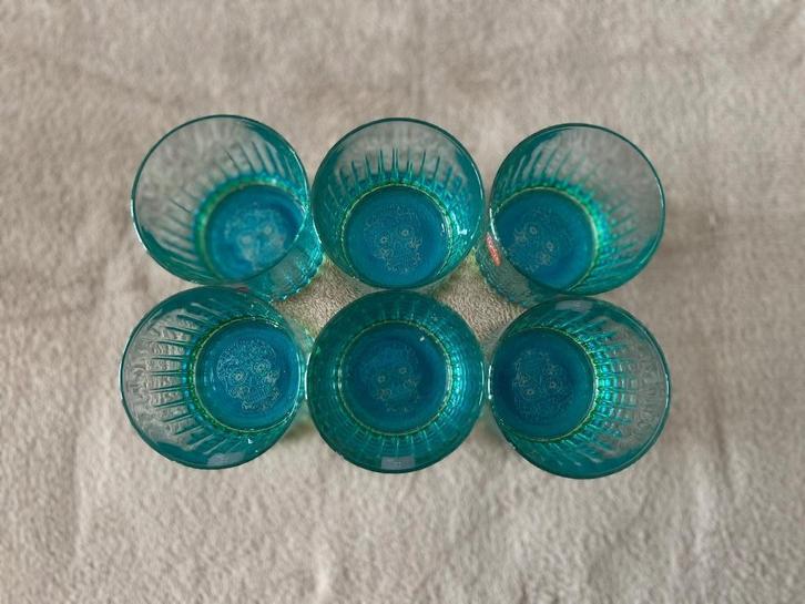 Turquoise glazen met skull-design – set van 6, Huis en Inrichting, Keuken | Servies, Nieuw, Glas of Glazen, Overige stijlen, Glas