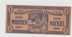 SESQUI CENTENNIAL CELEBRATION ONE WOODEN NICKEL 1786-1936, Postzegels en Munten, Los biljet, Ophalen of Verzenden, Noord-Amerika