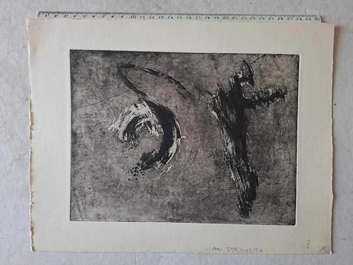 Ets van Jan Stroosma "Lyrisch abstracte compositie", Antiek en Kunst, Kunst | Etsen en Gravures, Ophalen of Verzenden