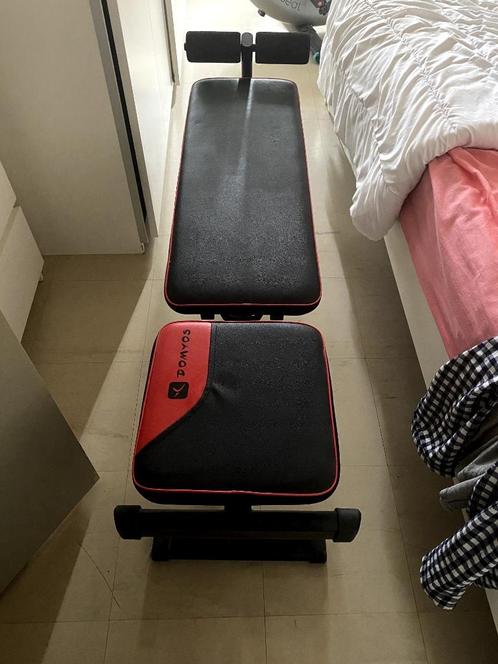 Domyos halterbank, Sport en Fitness, Fitnessapparatuur, Zo goed als nieuw, Ligfiets, Armen, Borst, Buik, Rug, Aluminium, Ophalen