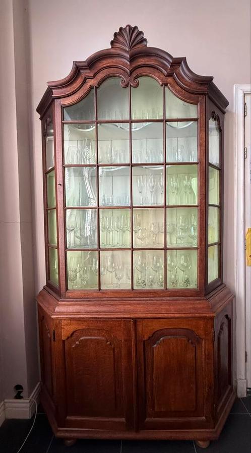 Grote antieke vitrine kast met kuif, Antiek en Kunst, Antiek | Meubels | Kasten, Ophalen