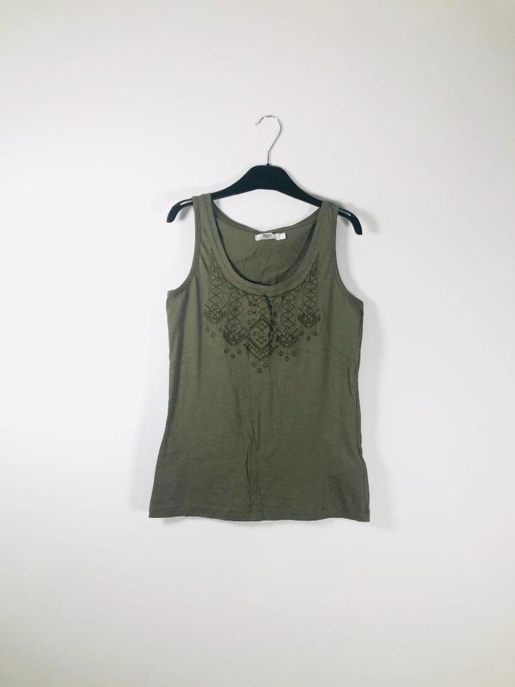 Olijfgroene katoenen tanktop met broderie (maat XS/S) NIEUW, Kleding | Dames, Topjes, Nieuw, Maat 36 (S), Groen, Zonder mouw, Ophalen of Verzenden