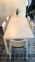 Table blanche extensible Ikea Vangsta + 5 chaises Teodores, Enlèvement, Comme neuf