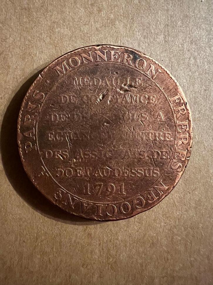 Frankrijk medaille van 1791, Postzegels en Munten, Penningen en Medailles, Brons, Ophalen of Verzenden