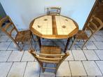 Ronde tafel van 105 cm, uitschuifbaar tot 145 cm + 4 stoelen, Huis en Inrichting, Tafels | Eettafels, Zo goed als nieuw, Ophalen