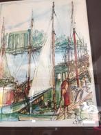 Mooie schilderij op papier boot prijs 25 perfecte staat, Antiek en Kunst, Ophalen