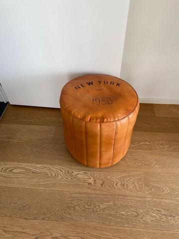 Pouf rond en cuir style vintage –40 cm beschikbaar voor biedingen
