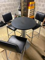 Hoge ronde eettafel met drie hoge krukken., Huis en Inrichting, Tafels | Eettafels, Ophalen, Gebruikt, Rond, 50 tot 100 cm