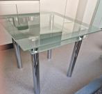 Mooie glazen tafel met dubbel blad en chroom poten., Huis en Inrichting, Tafels | Bijzettafels, Ophalen, Zo goed als nieuw