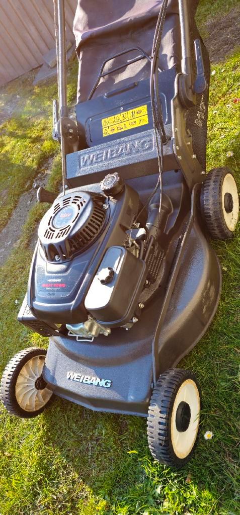 Weibang grasmachine 4PK Zelftrekker Cardan, Tuin en Terras, Grasmaaiers, Zo goed als nieuw, Opvangzak, Versnellingen, Ophalen