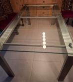 Glazen eettafel met metalen onderstel, Huis en Inrichting, Tafels | Eettafels, Ophalen