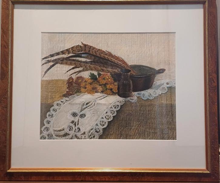 Schilderij pastelkrijt, notenhouten lijst, nieuw., Antiek en Kunst, Kunst | Schilderijen | Modern, Ophalen