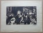 FRANS MASEREEL / DES PASSANTS / ZW-W HOUTSNEDE / 41x54cm SIG, Antiek en Kunst, Kunst | Litho's en Zeefdrukken, Ophalen of Verzenden