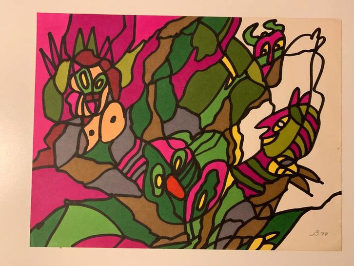 Jeanine BEHAEGHEL - tekening - abstracte figuren, Antiek en Kunst, Kunst | Tekeningen en Fotografie, Ophalen of Verzenden