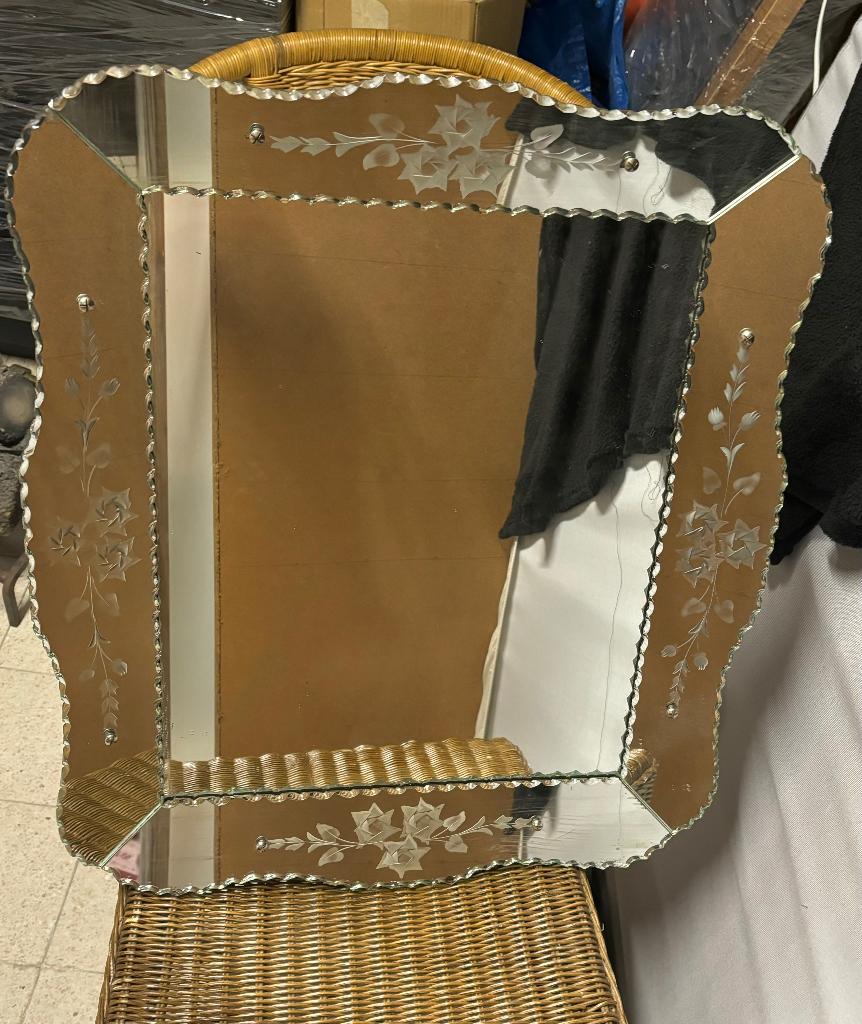 Miroir vintage biseauté et gravé, Enlèvement, Rectangulaire