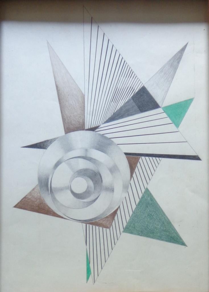 RUSSISCHE SCHOOL / GEOMETRIE / ORIGINEEL / 49x39cm / KADER, Antiquités & Art, Art | Peinture | Abstraite, Enlèvement ou Envoi