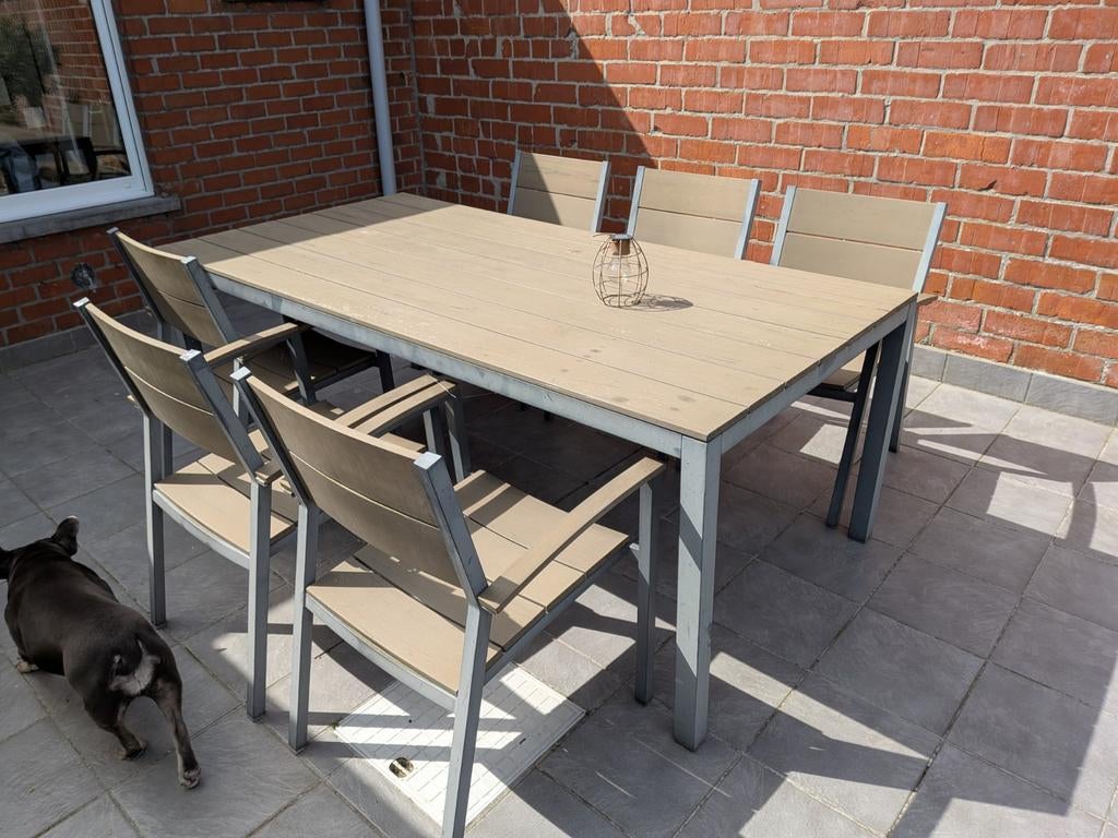 Tuintafel met 6 stoelen, stapelbaar, Ophalen, Aluminium, Tuinset