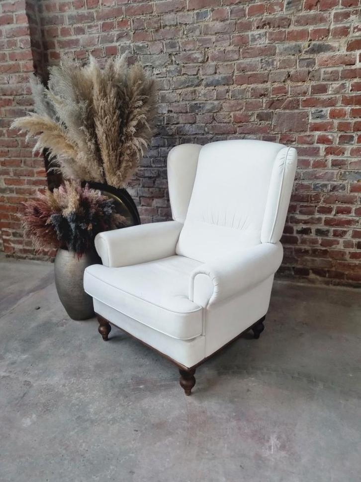 Landelijk fauteuil, Huis en Inrichting, Fauteuils, Zo goed als nieuw, Hout, Stof, 75 tot 100 cm, 100 tot 125 cm, Ophalen