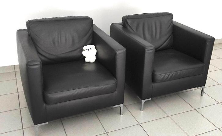 Design lederen 1p-zetel - 2 stuks, Huis en Inrichting, Fauteuils, Zo goed als nieuw, Leer, Metaal, 50 tot 75 cm, Minder dan 75 cm