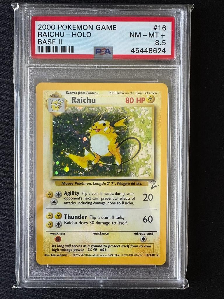 Raichu holo base set 2 psa 8.5, Hobby en Vrije tijd, Verzamelkaartspellen | Pokémon, Ophalen of Verzenden, Zo goed als nieuw, Losse kaart