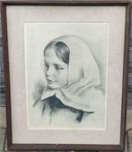 Lithographie jeune fille signe Louis buisseret, Antiek en Kunst, Ophalen of Verzenden