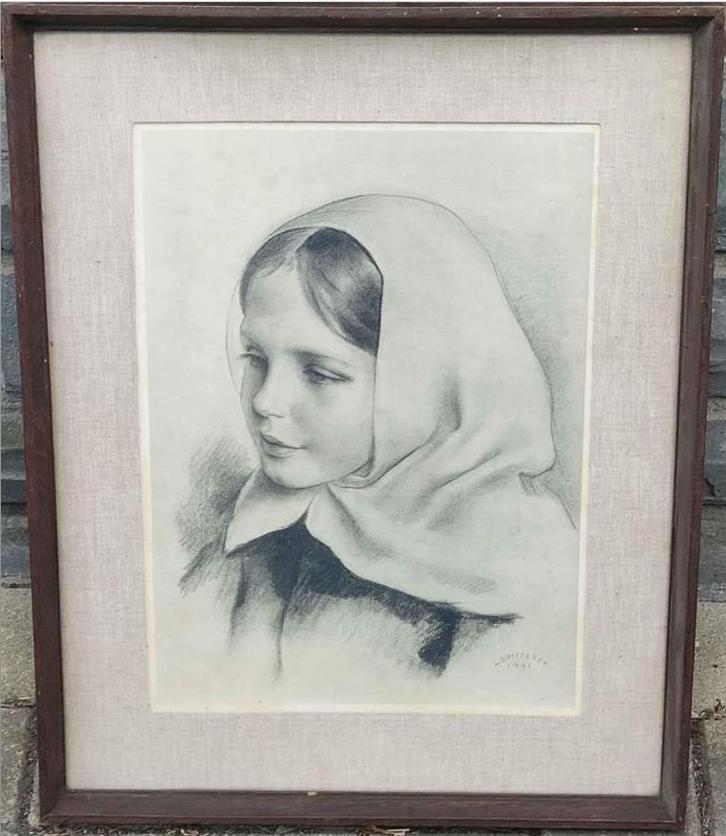 Lithographie jeune fille signe Louis buisseret, Antiek en Kunst, Kunst | Litho's en Zeefdrukken, Ophalen of Verzenden