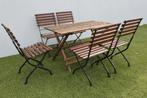 Cinq anciennes chaises de patio françaises + table, Enlèvement, Utilisé, Bois, Pliant