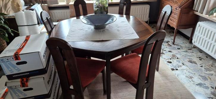 Table à manger en bois massif avec 6 chaises - ensemble comp, Jardin & Terrasse, Ensembles de jardin, Bois, Table à dinner, Enlèvement