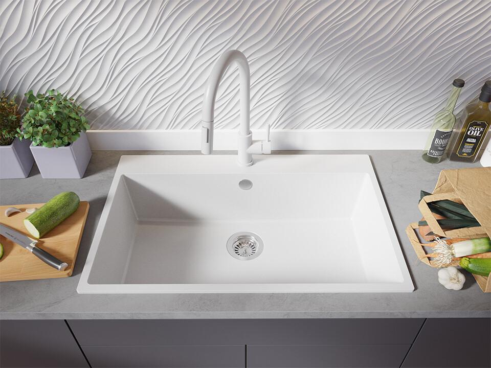 Évier cuisine granit 1 bac sans égouttoir, Maison & Meubles, Cuisine | Éléments de cuisine, Neuf, Blanc, Enlèvement