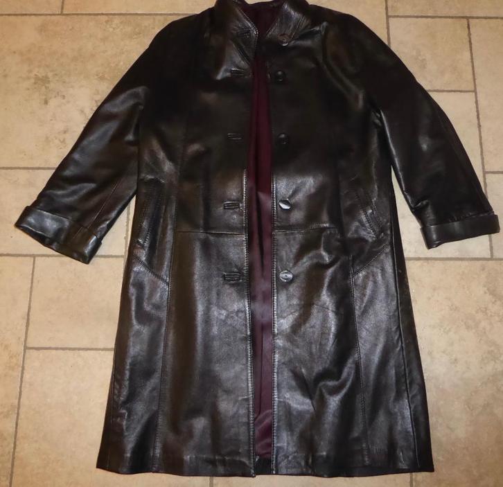 Lange lederen zwarte mantel/ Medium, Kleding | Dames, Jassen | Winter, Zo goed als nieuw, Ophalen of Verzenden