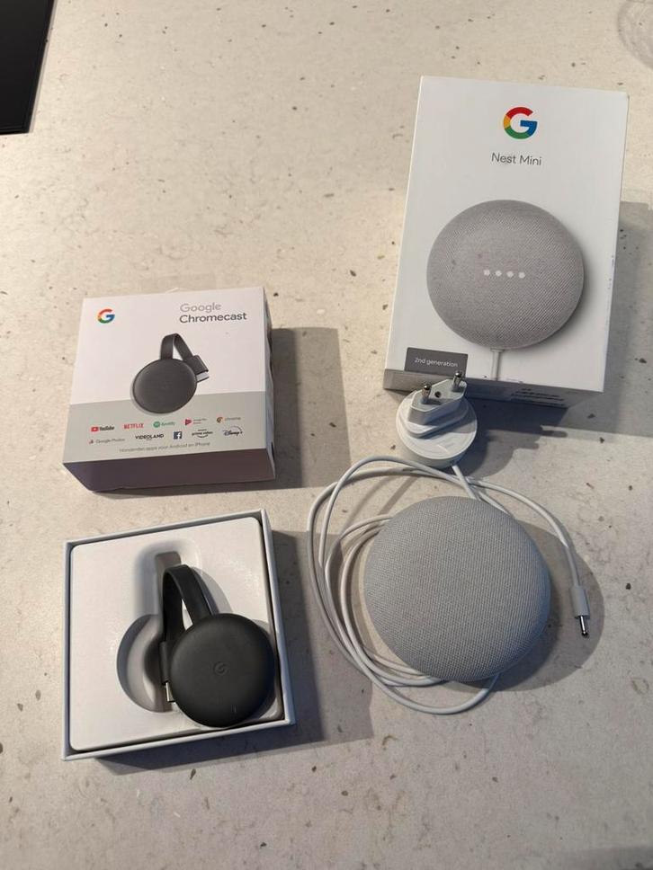 Google Nest mini 2de Gen + Google Chromecast, Audio, Tv en Foto, Videospelers, Gebruikt, Ophalen of Verzenden