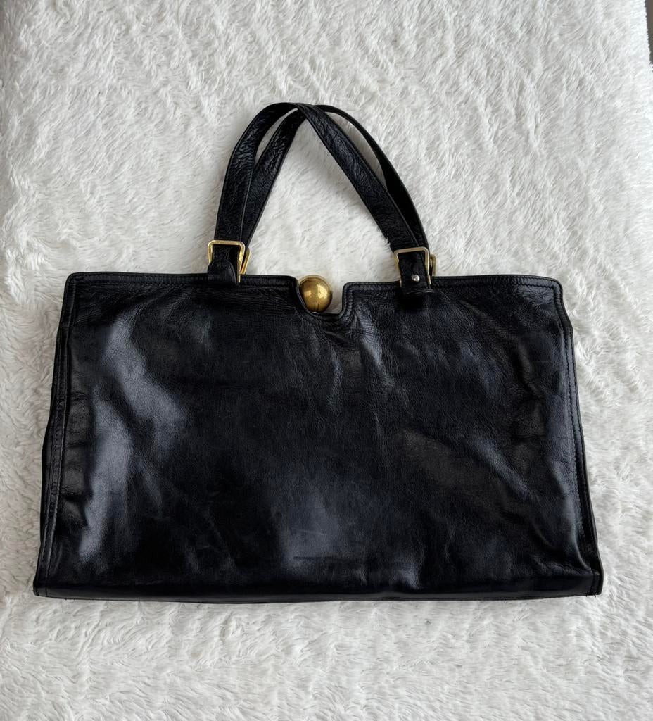 Bottega Veneta - Vintage leren handtas, Handtassen en Accessoires, Tassen | Damestassen, Gebruikt, Avondtasje, Zwart, Verzenden