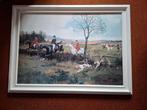 Jachttafereel Schilderij met Paarden en Honden, Antiek en Kunst, Ophalen